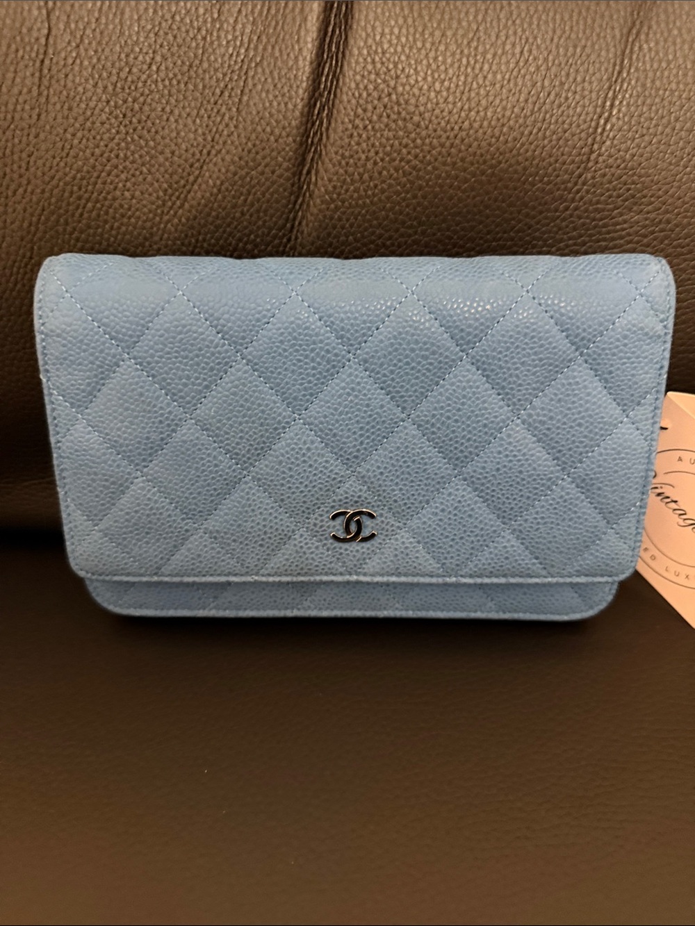 Pre owned luxury CHANEL WOC matte Caviar leather purse on Chain